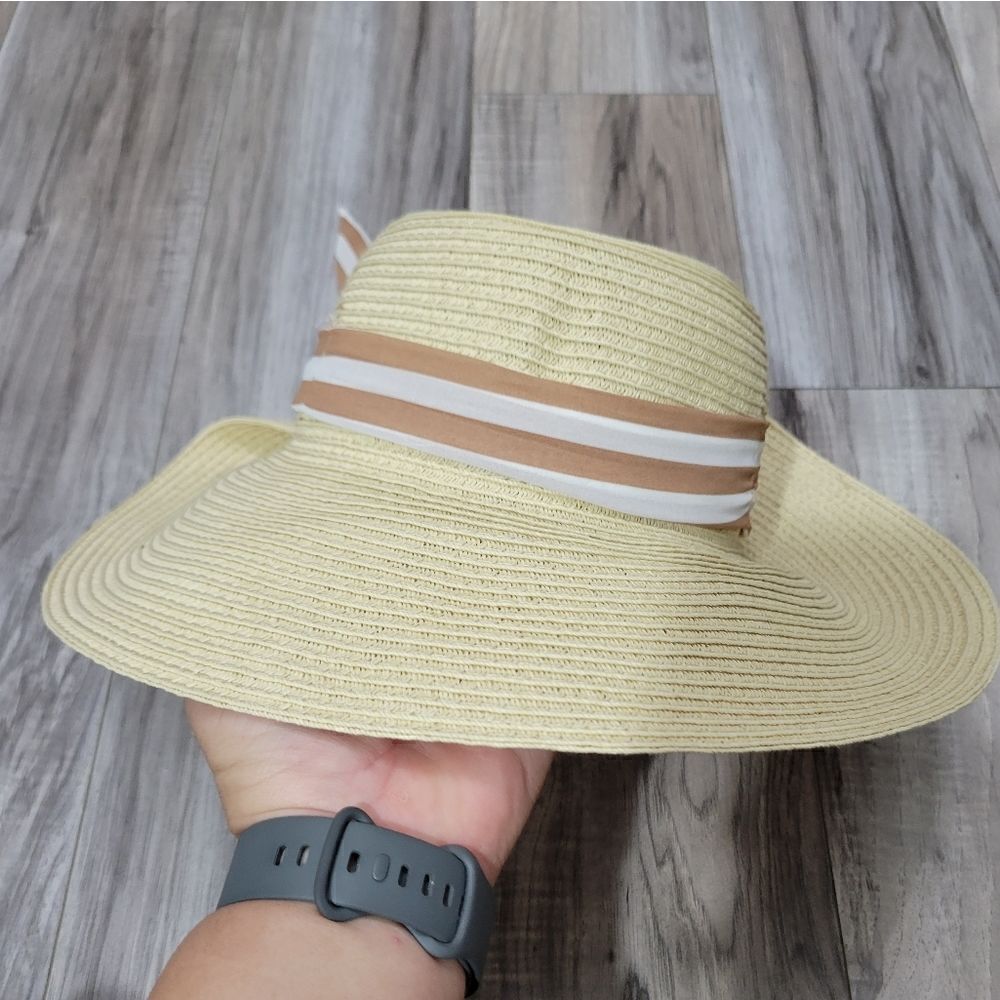Large brim Paper Hat With Bow In Back - Picture 2 of 13